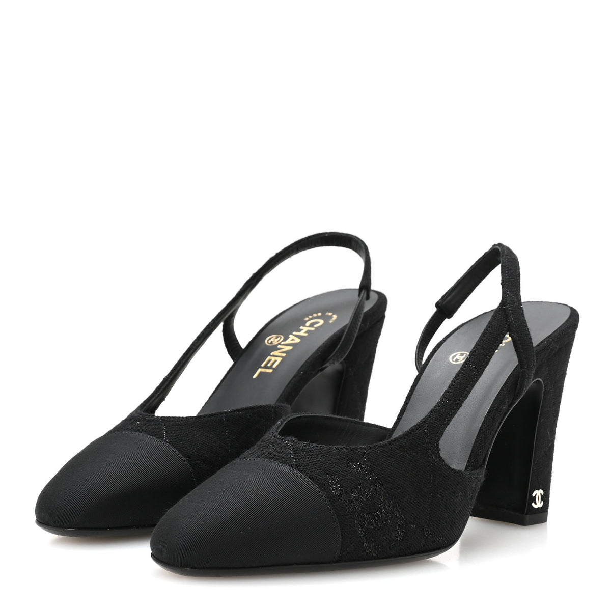 Wool Grosgrain Cap Toe CC Slingback Pumps 41 Black