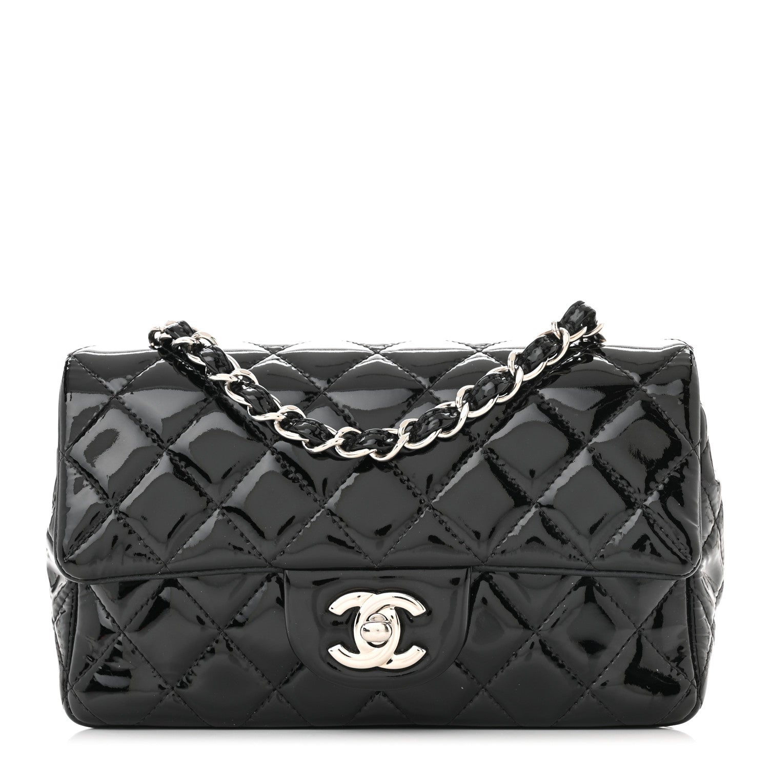 Chanel Patent Calfskin Quilted Mini Rectangular Flap Black 1 of 15