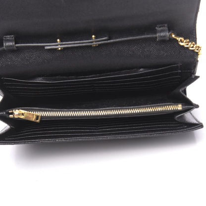 Saint Laurent Grain De Poudre Matelasse Chevron Monogram Chain Wallet Black 5 of 14