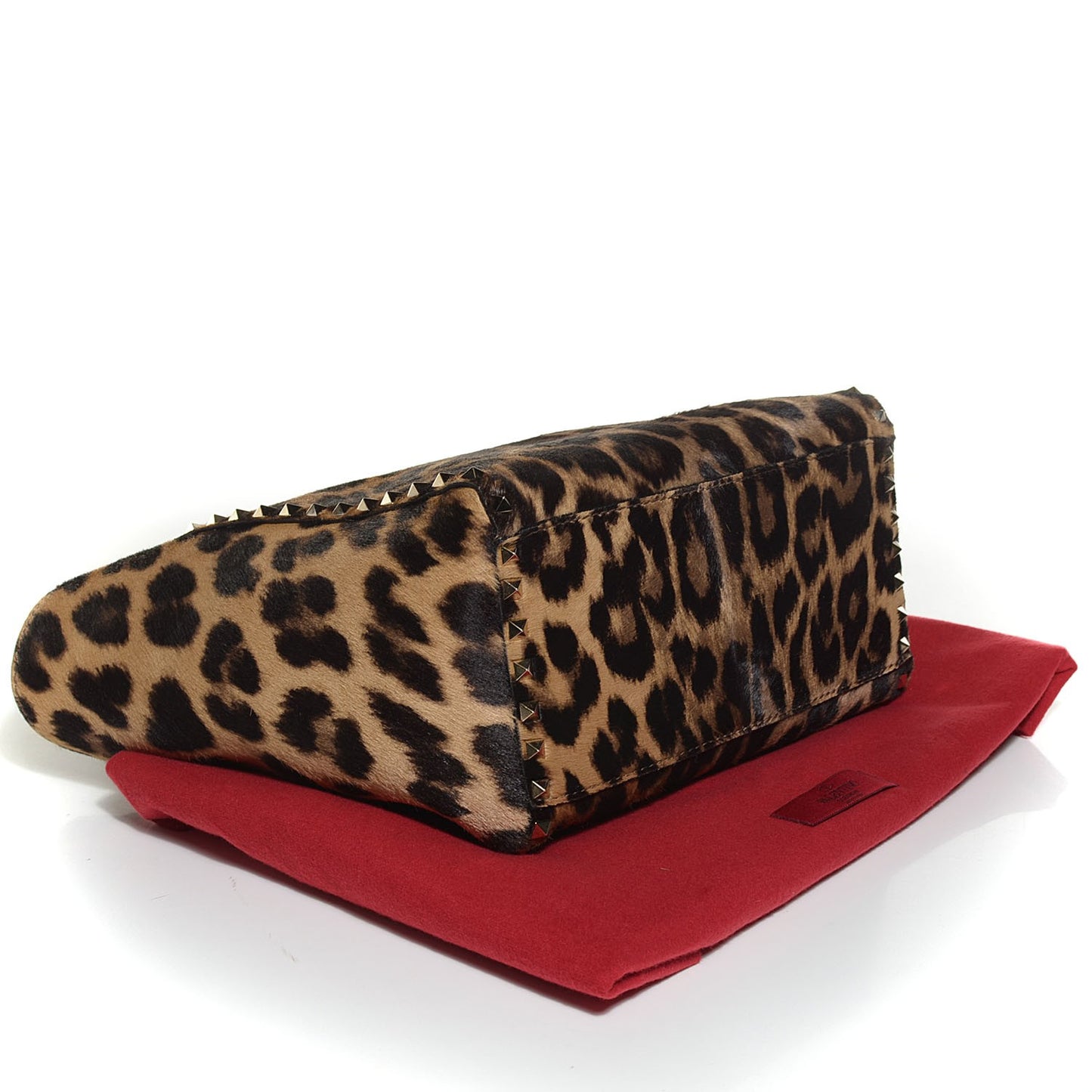 Calf Hair Leopard Print Rockstud Double Handle Tote Leopard