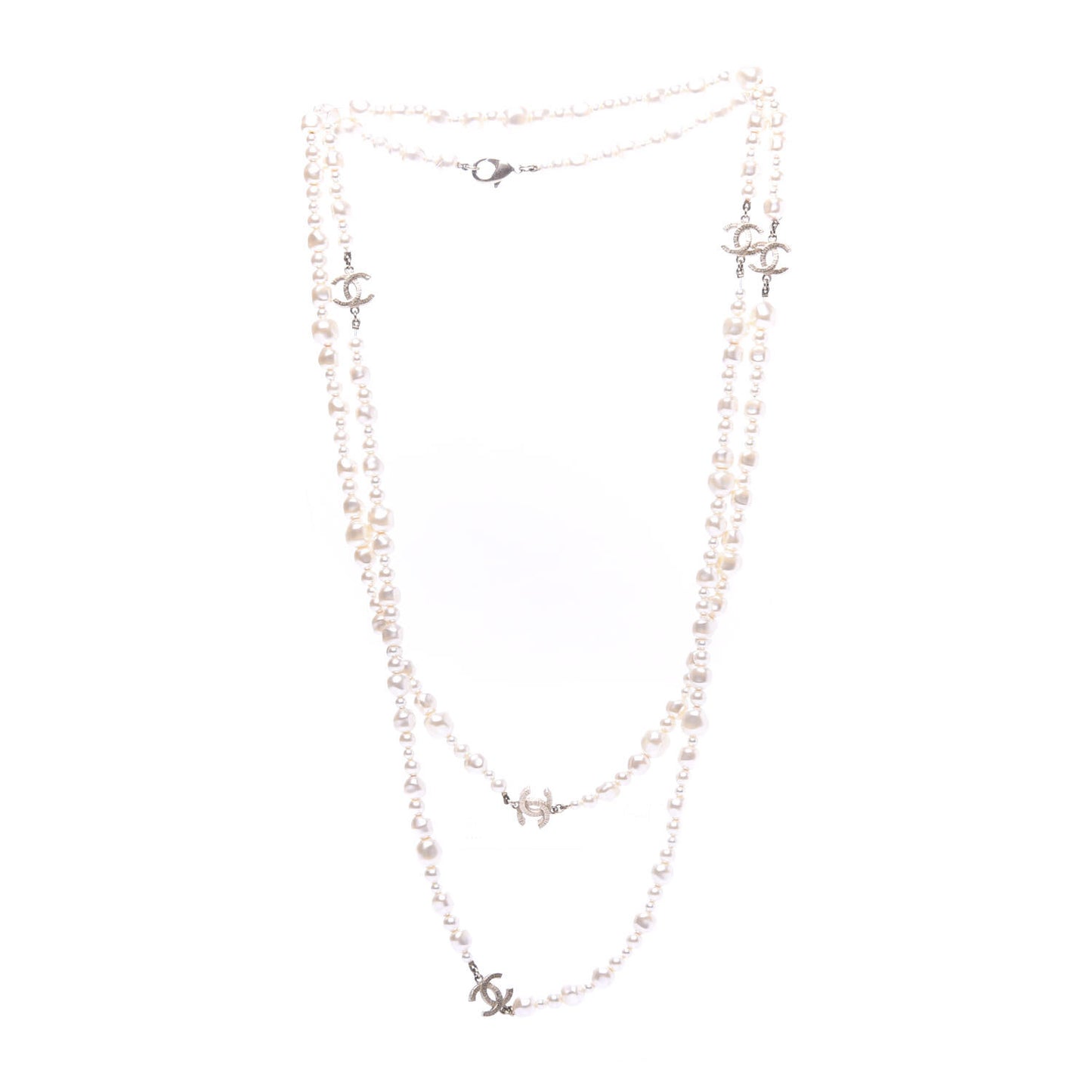 Irregular Pearl CC Long Necklace Light Gold