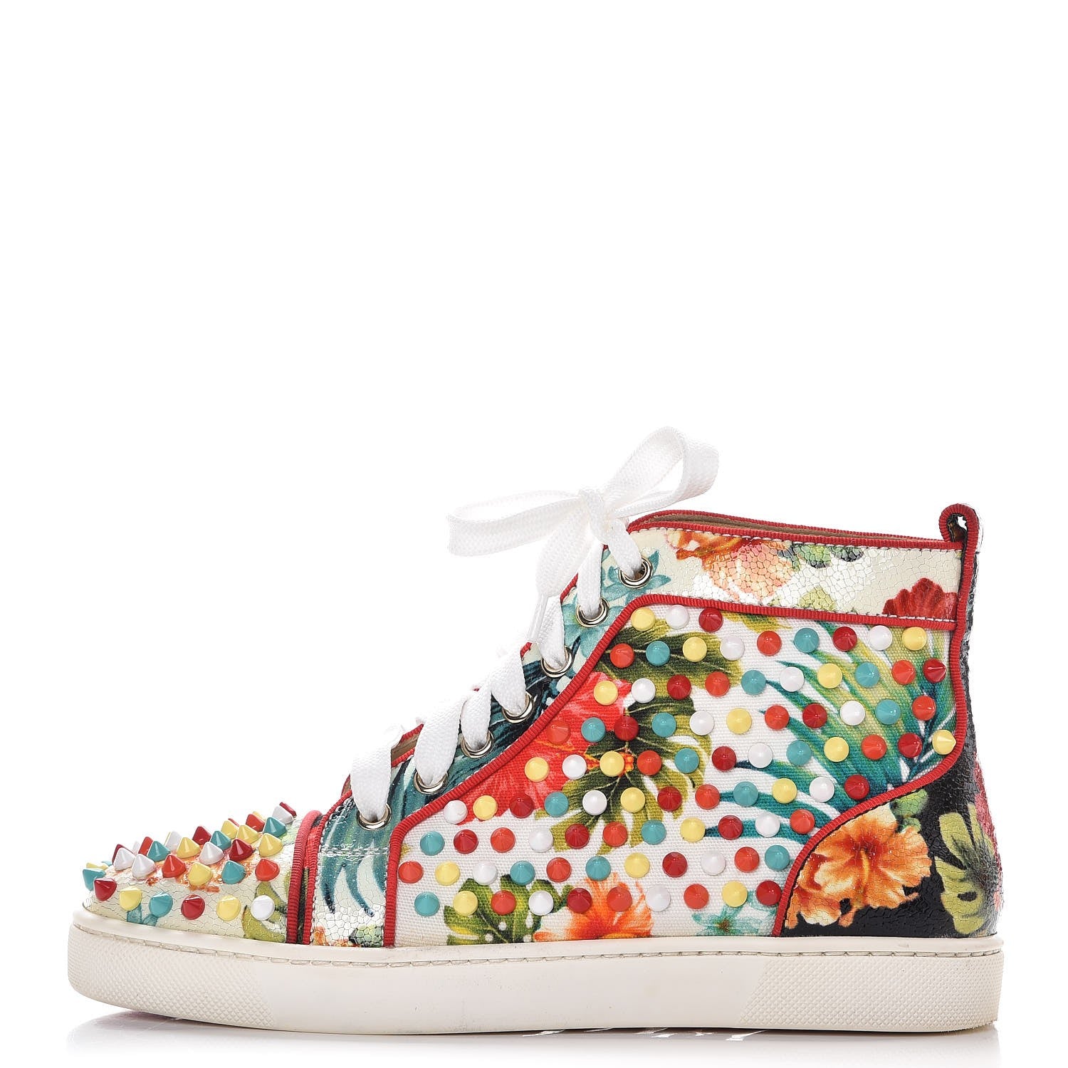 Christian Louboutin Canvas Crackled Calfskin Hawaii Print Louis Orlato Spikes Sneakers 36.5 Multicolor 1 of 9