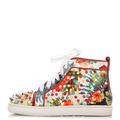 Christian Louboutin Canvas Crackled Calfskin Hawaii Print Louis Orlato Spikes Sneakers 36.5 Multicolor 1 of 9