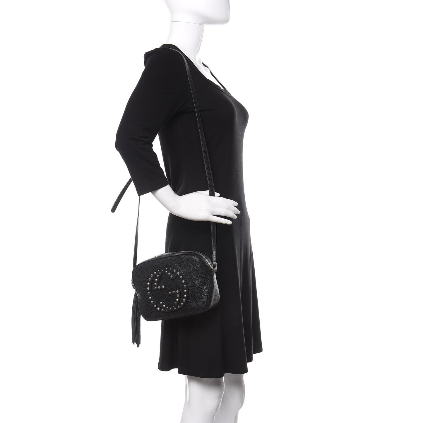 Pebbled Calfskin Studded Small Soho Disco Bag Black