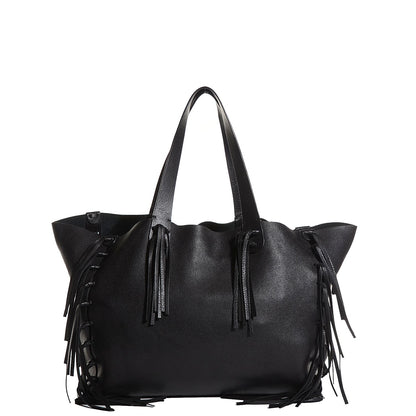 Valentino Garavani Grained Calfskin C-Rockee Fringe Tote Black 2 of 18