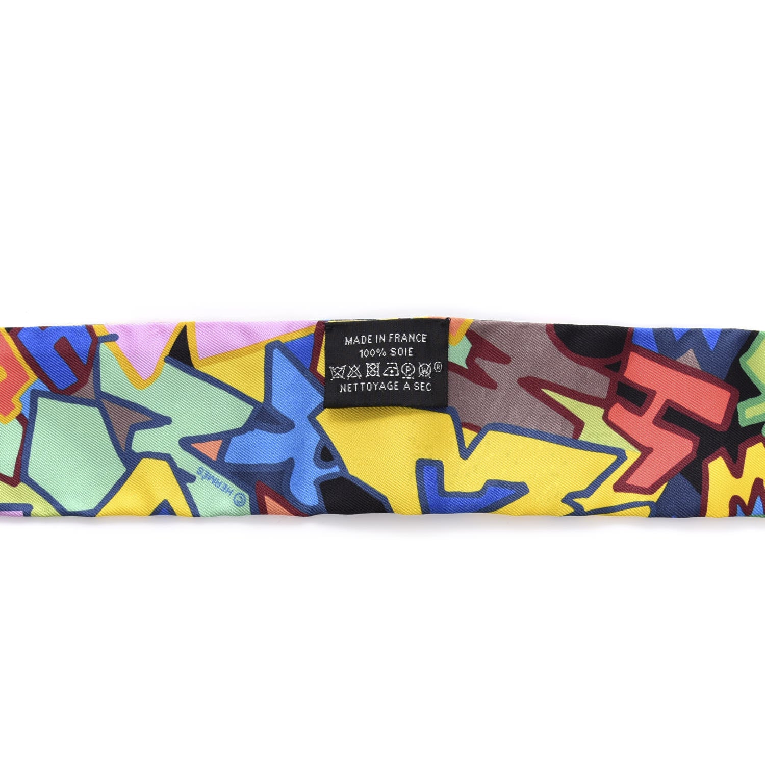 Hermes Silk Graff Graffiti Twilly Black Jaune Vert 3 of 4