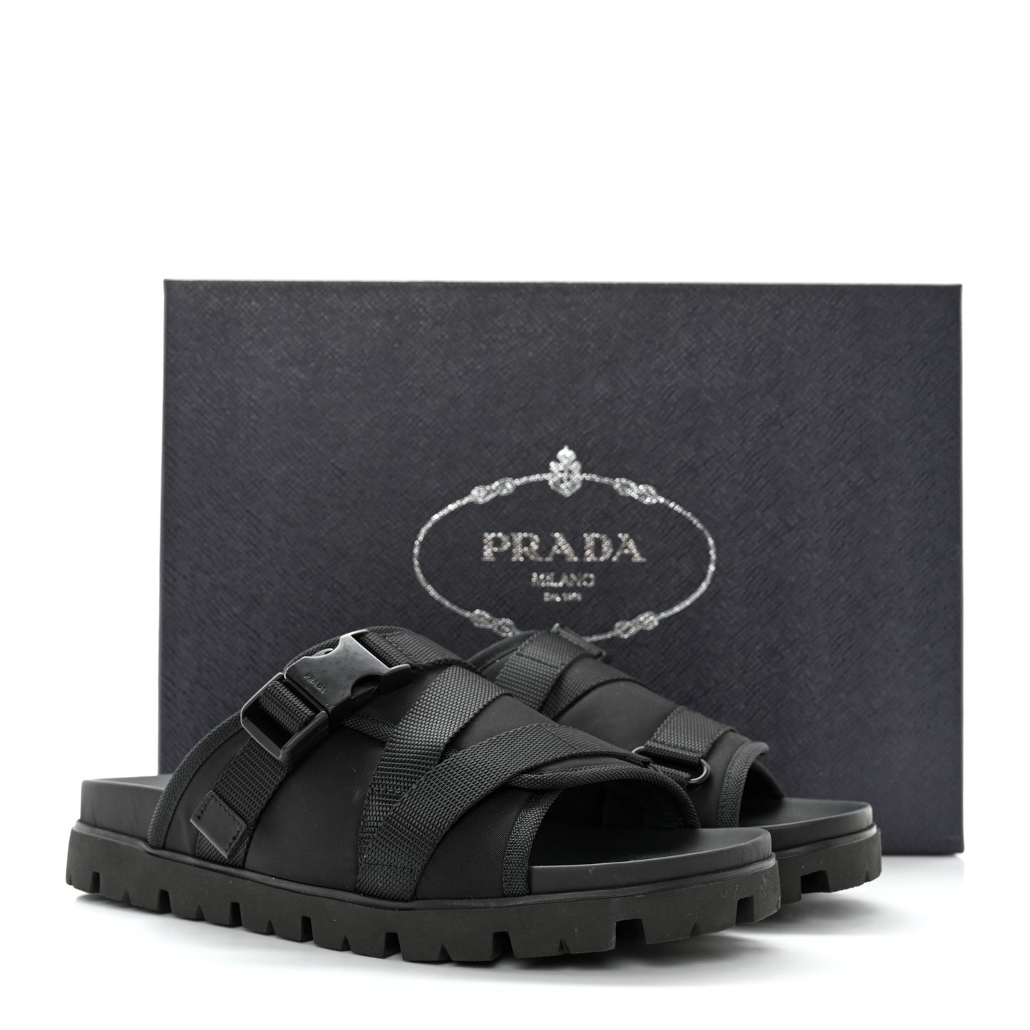 Nylon Logo Slide Sandals 8 Black