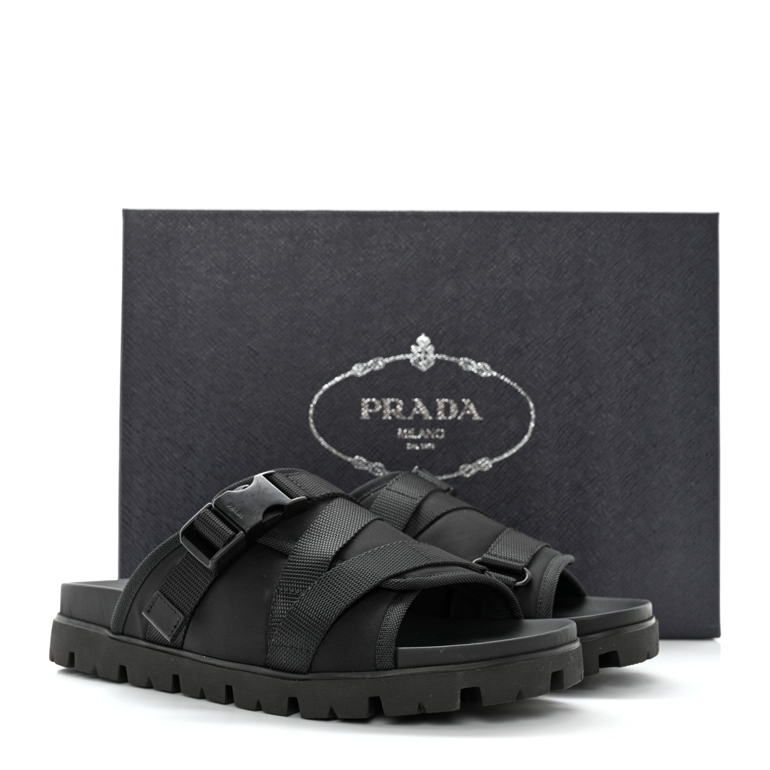 Prada Nylon Logo Slide Sandals 8 Black 10 of 10