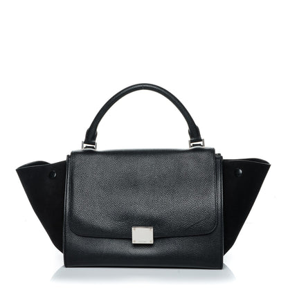 Celine Drummed Calfskin Suede Small Trapeze Black 1 of 7