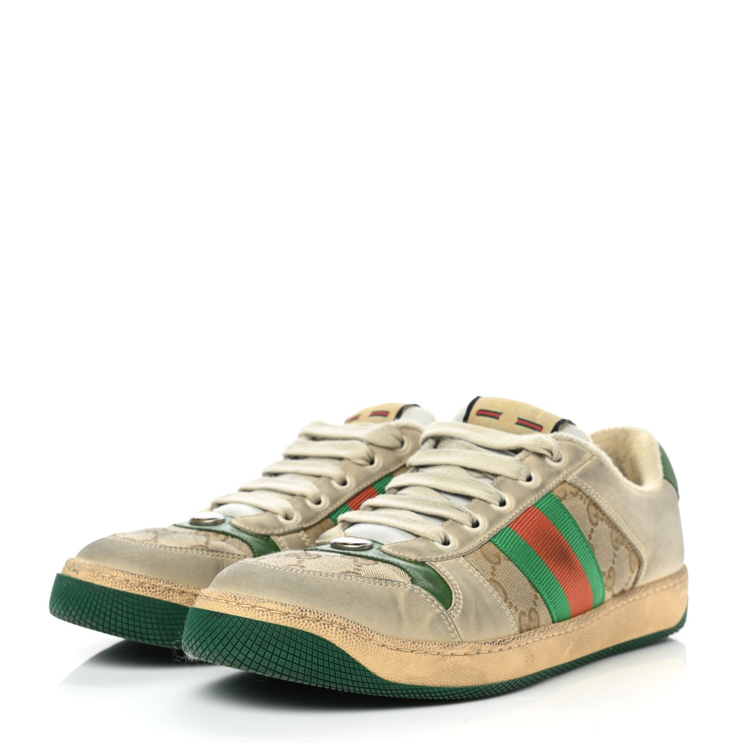 GG Monogram Nubuck Web Womens Screener Sneakers 40.5 New Sand Dusty Milk Vintage Green