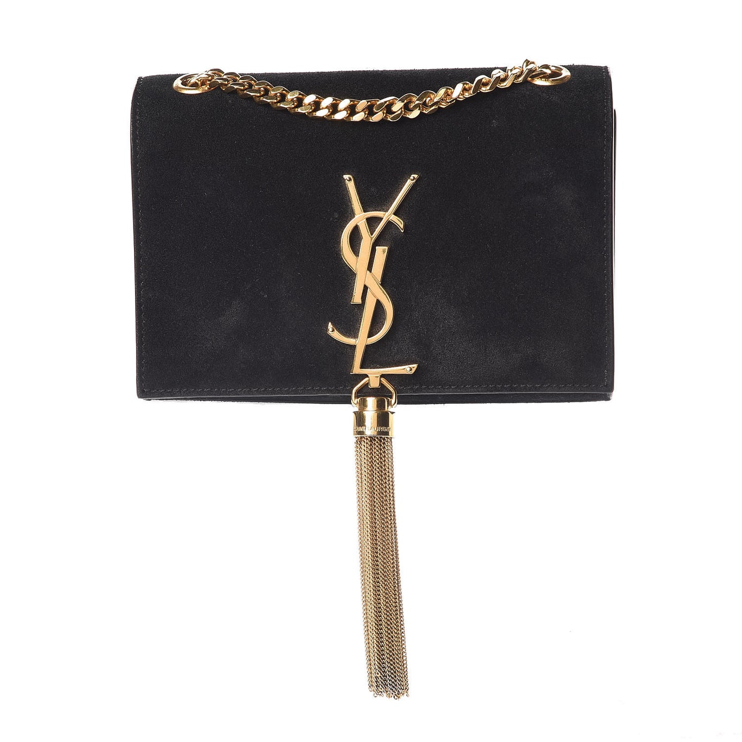 Suede Small Classic Monogram Kate Tassel Satchel Black