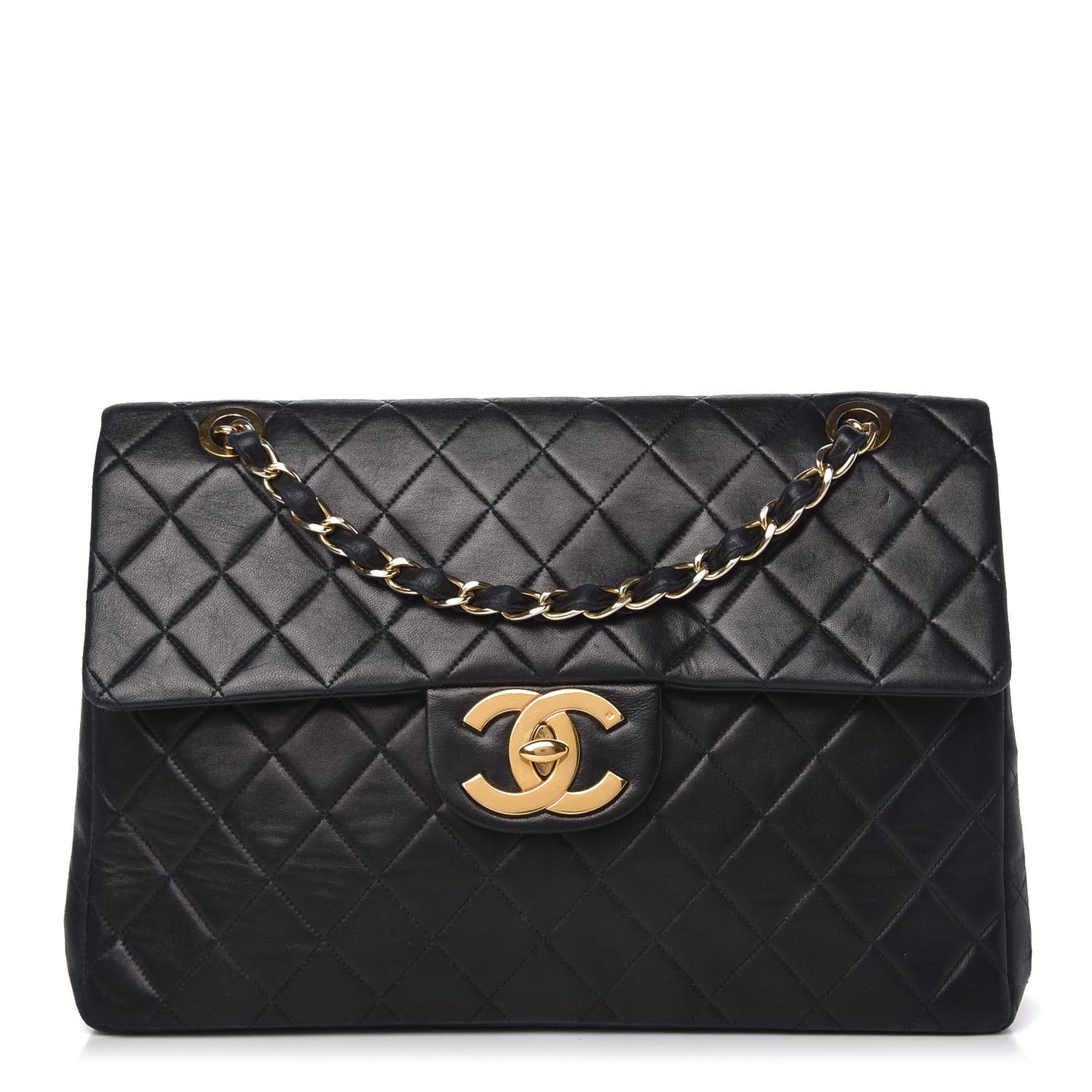 Lambskin Quilted XL Jumbo Single Flap Black