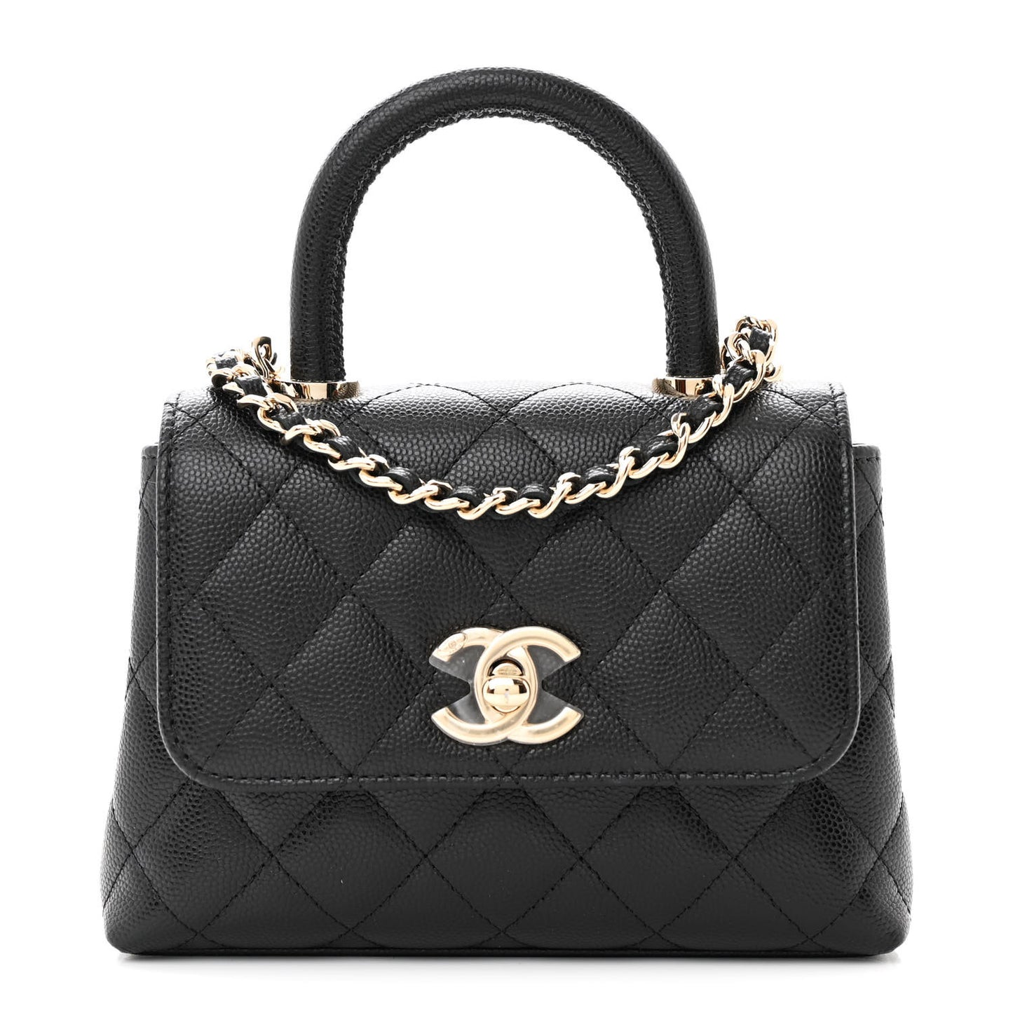 Caviar Quilted Coco Handle Clutch With Chain Black