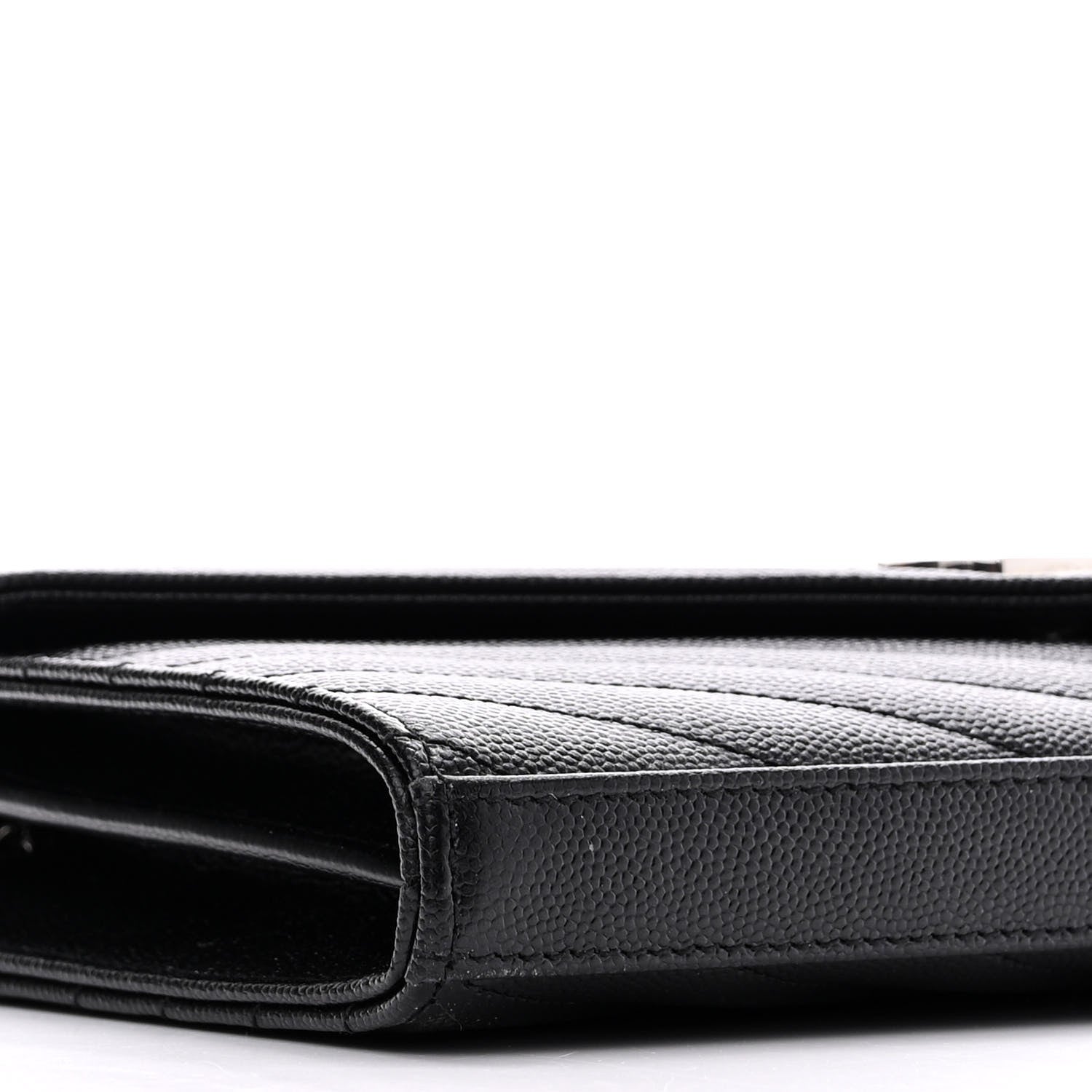 Saint Laurent Grain De Poudre Matelasse Chevron Monogram Chain Wallet Black 10 of 12