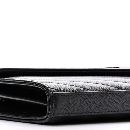 Saint Laurent Grain De Poudre Matelasse Chevron Monogram Chain Wallet Black 10 of 12