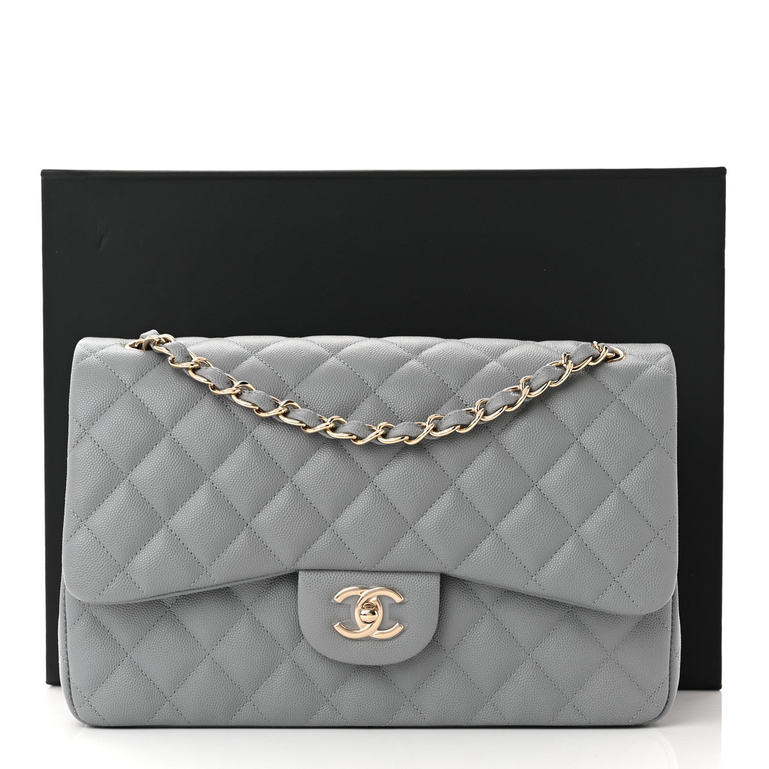 Chanel Caviar Quilted Jumbo Double Flap Grey 11 of 11