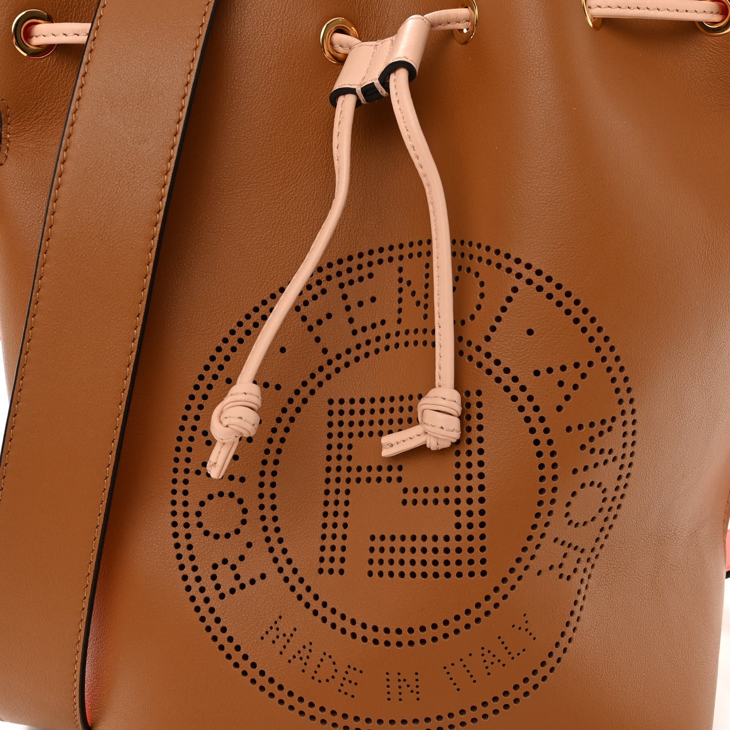 Vitello Grace F is Fendi Stamp Patch Perforated Small Mon Tresor Bucket Bag Nocciola