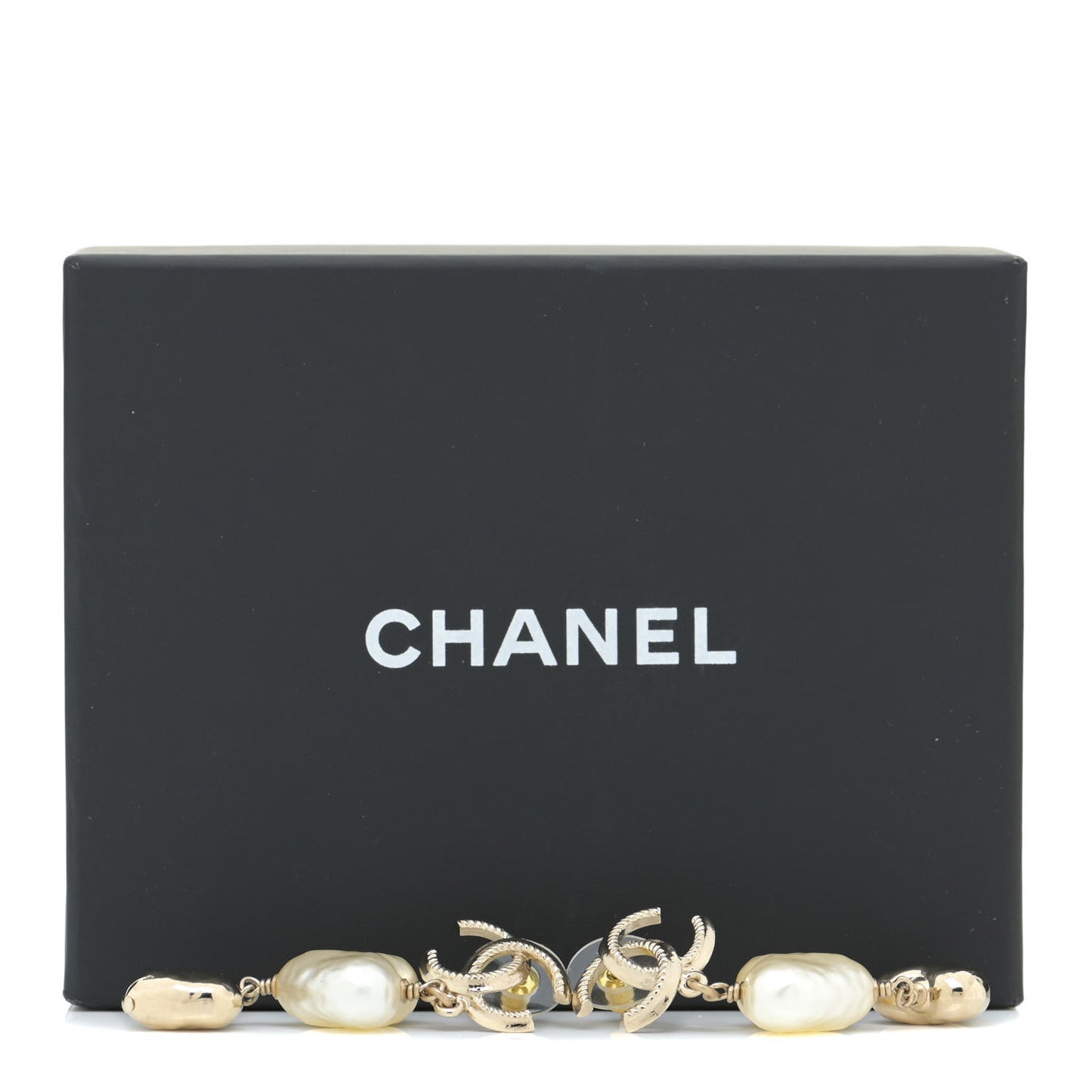Pearl CC Double Heart Drop Earrings Gold