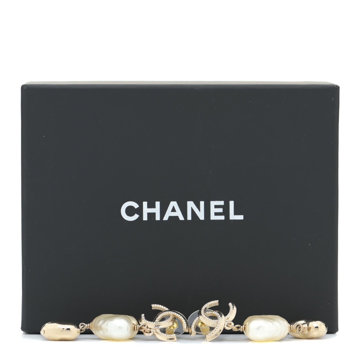 Chanel Pearl CC Double Heart Drop Earrings Gold 5 of 7