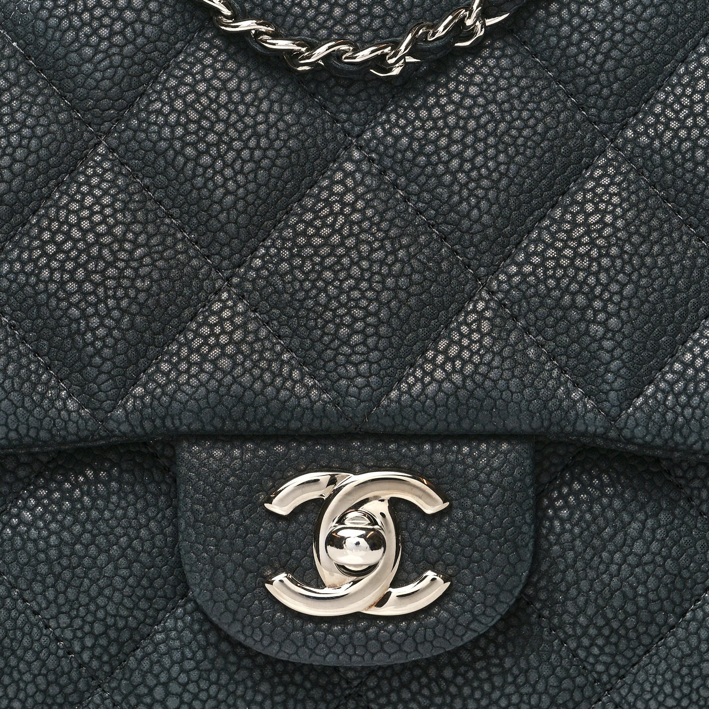 Iridescent Caviar Quilted Clutch With Chain Flap Black