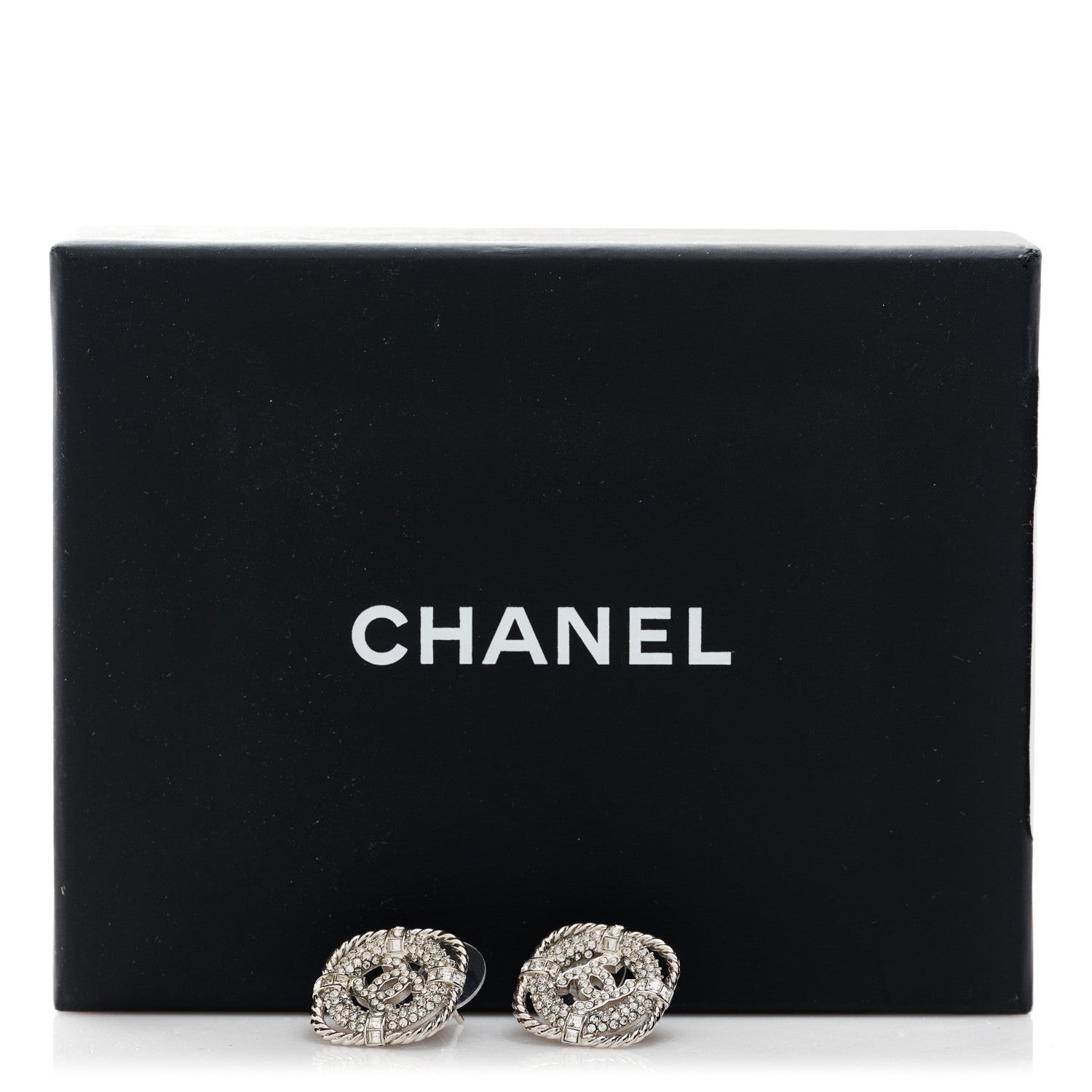 Chanel Crystal CC Lifesaver Earrings Silver 5 of 5