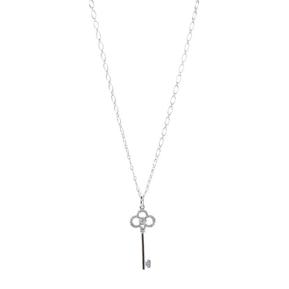 Tiffany 18K White Gold Diamond Crown Key Pendant Necklace 1 of 6