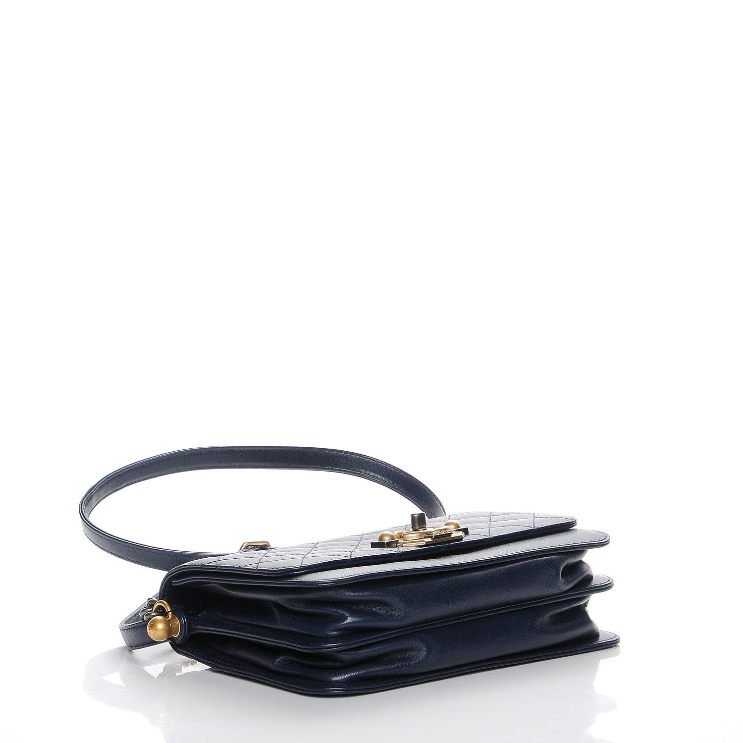 Chanel Lambskin Quilted Gold Metal Lock Flap Navy 4 of 8