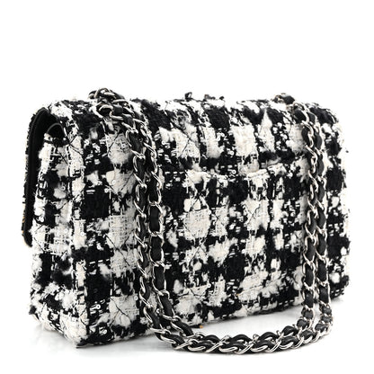 Chanel Tweed Sequin Quilted Medium Double Flap Black White 3 of 10