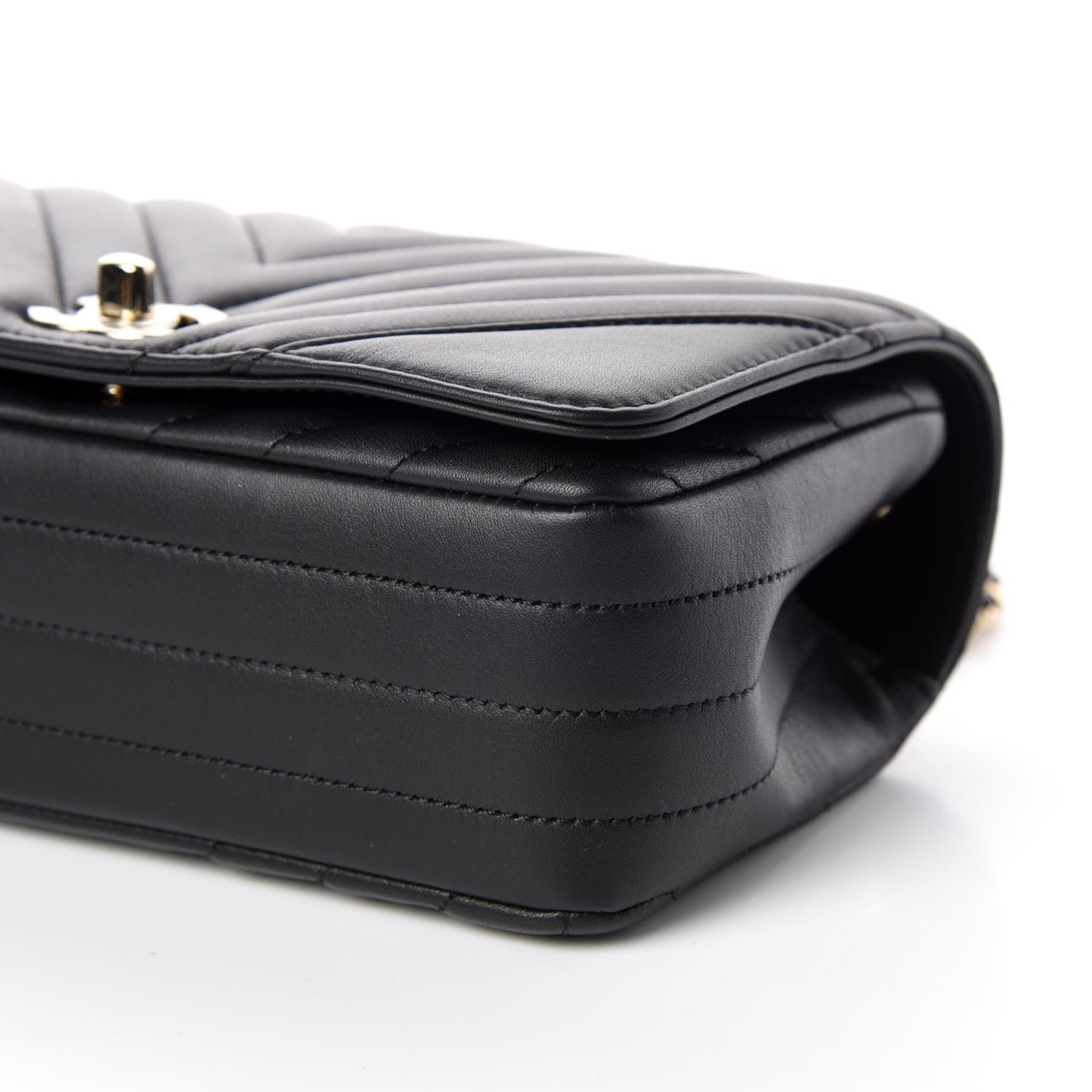 Calfskin Chevron Quilted Mini Statement Flap Black
