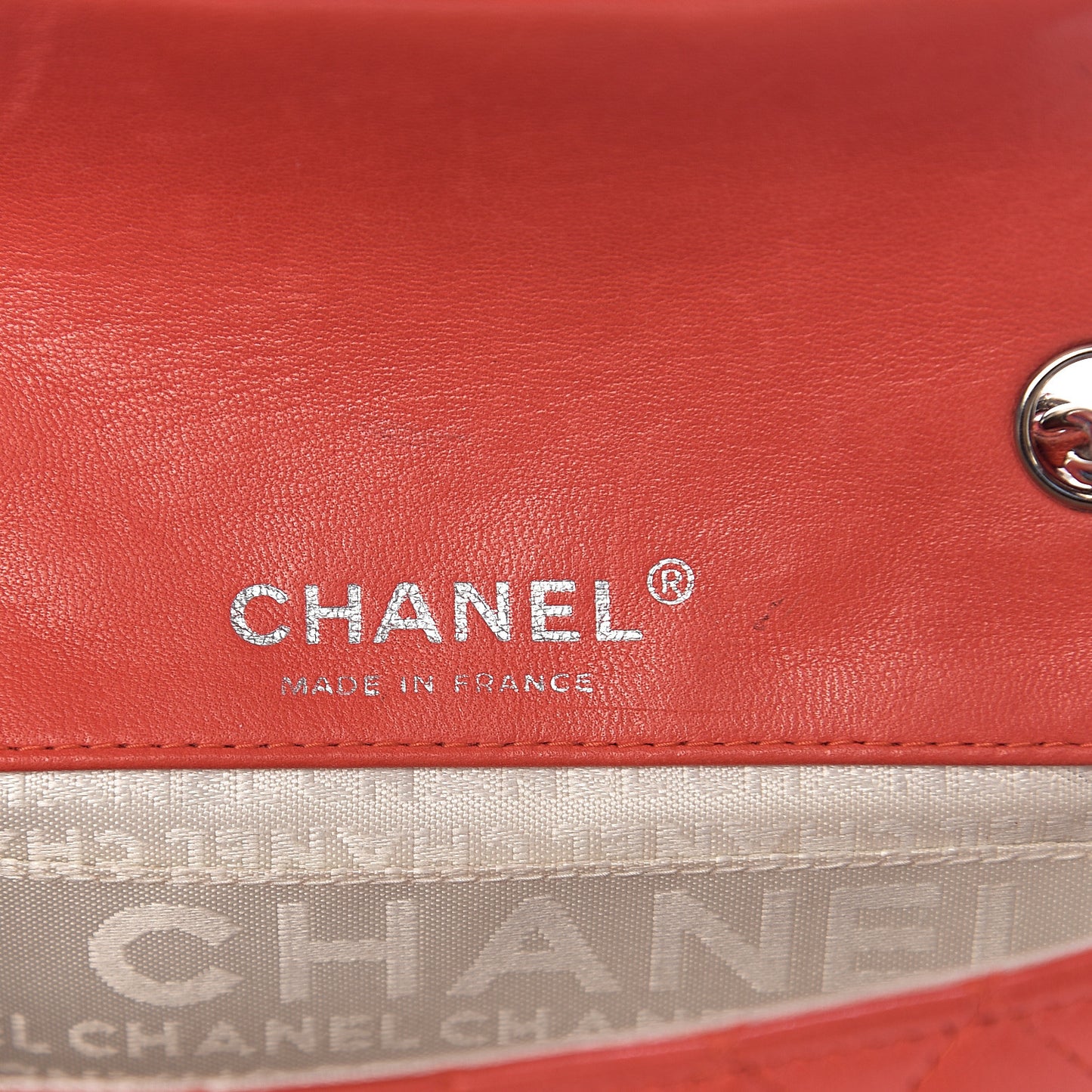 Lambskin Quilted Mini Rectangular Flap Red Orange