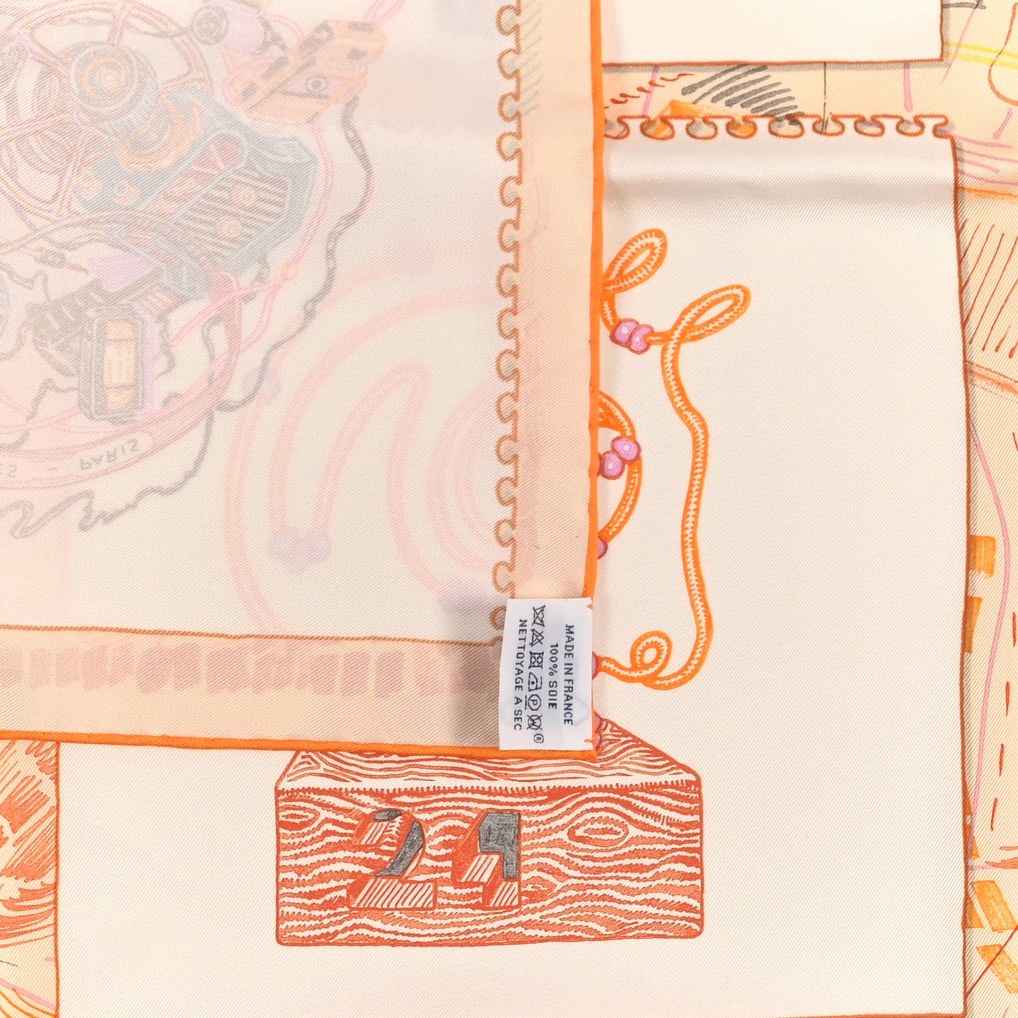 Silk Chevaloscope Scarf 90 White Orange Parme