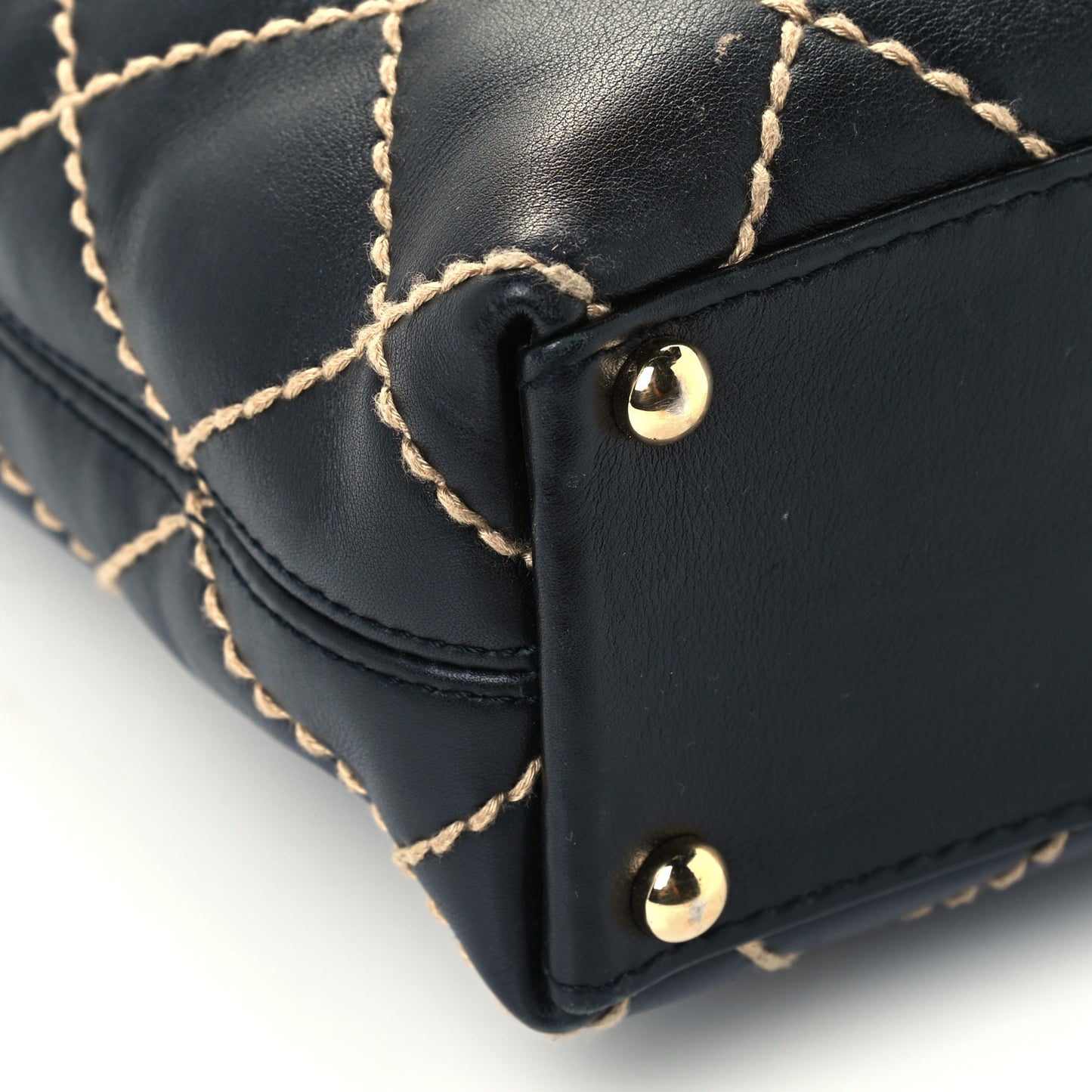 Calfskin Contrast Stitch Surpique Tote Black