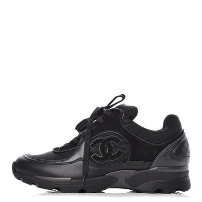 Chanel Toile Suede Calfskin CC Sneakers 35.5 Black 1 of 9