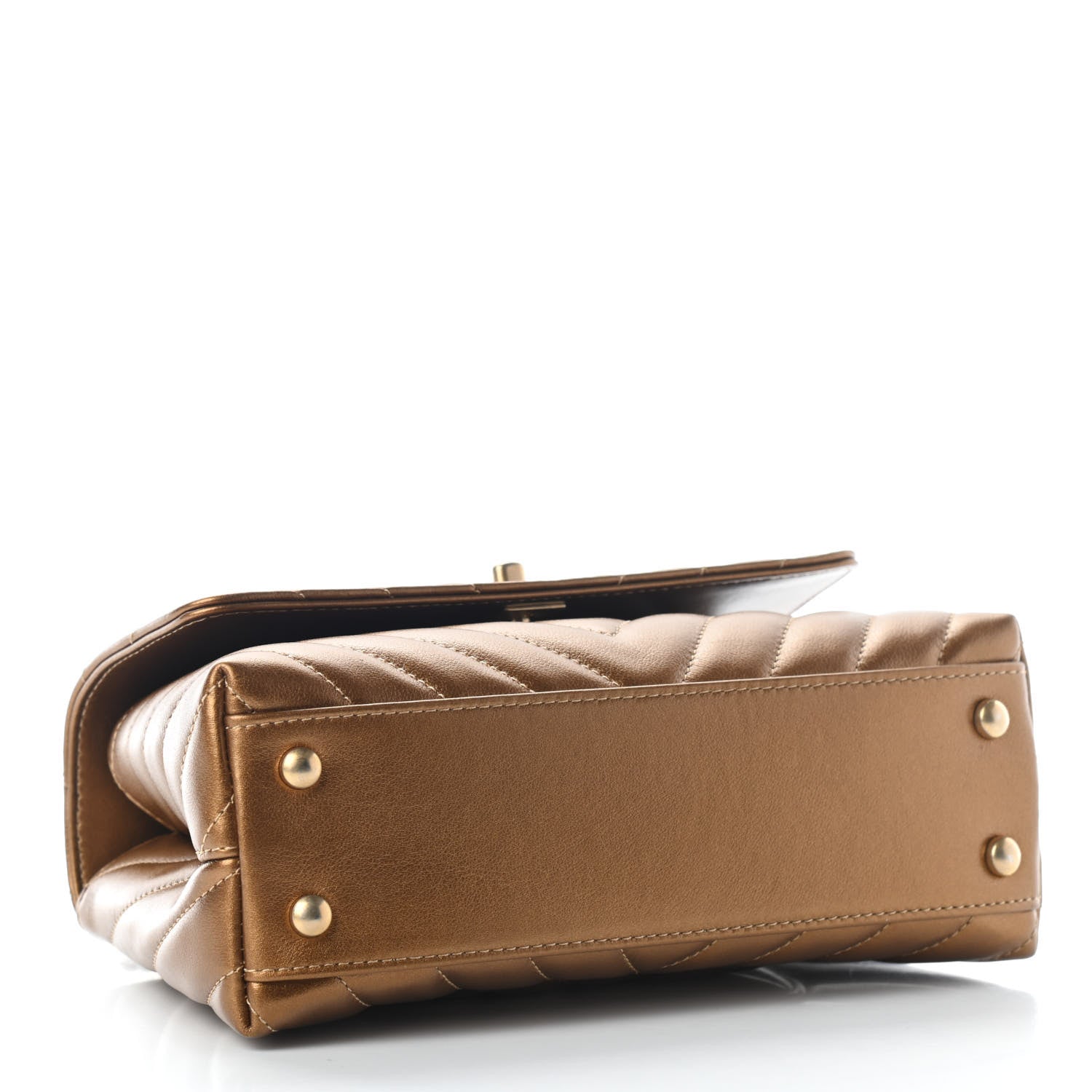 Chanel Metallic Calfskin Chevron Quilted Mini Coco Handle Flap Gold 3 of 8