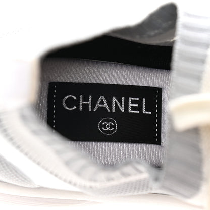 Chanel Fabric Suede Calfskin Stretch CC Sneakers 38.5 White Grey 8 of 9