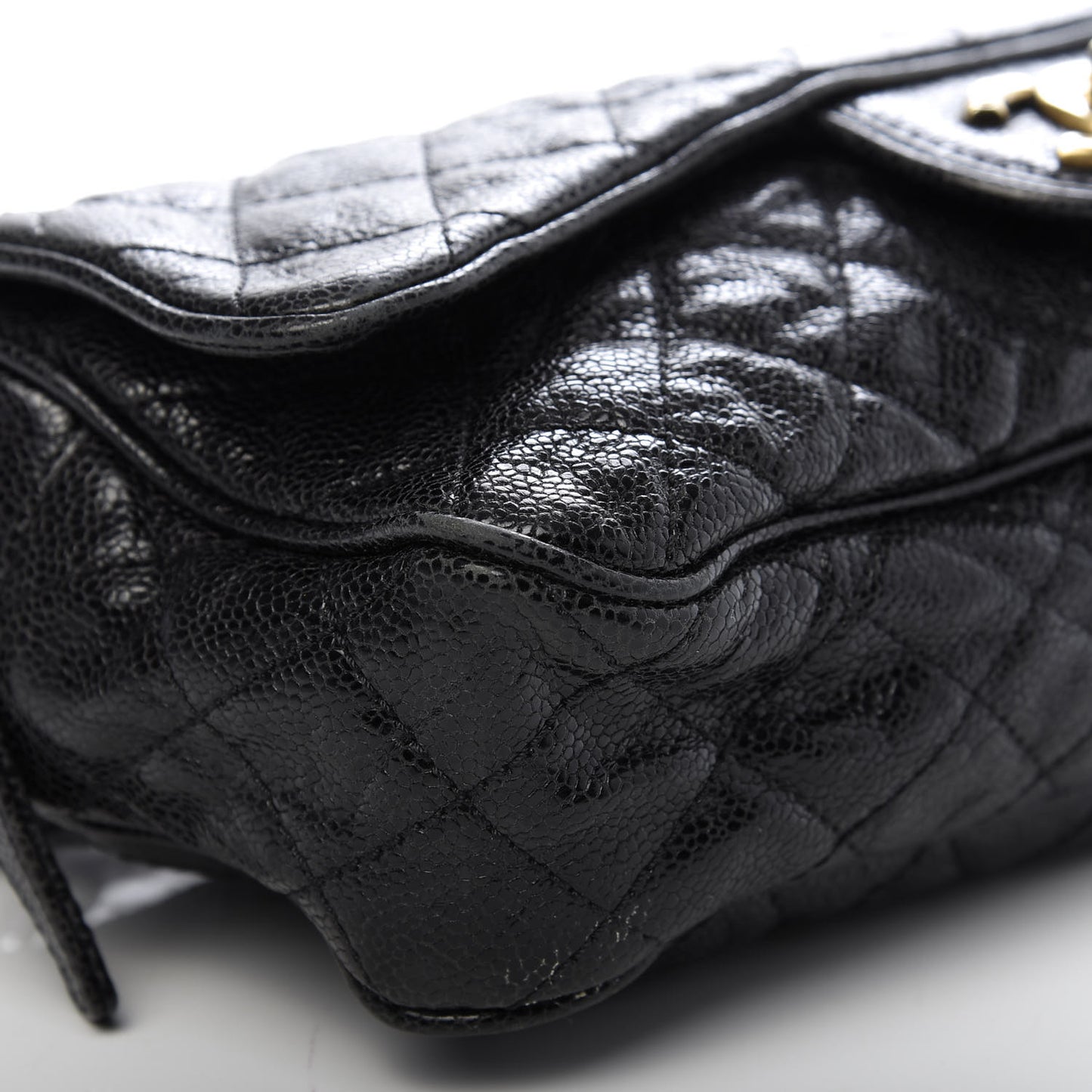 Crumpled Grained Calfskin Quilted Small Shiva Flap Black