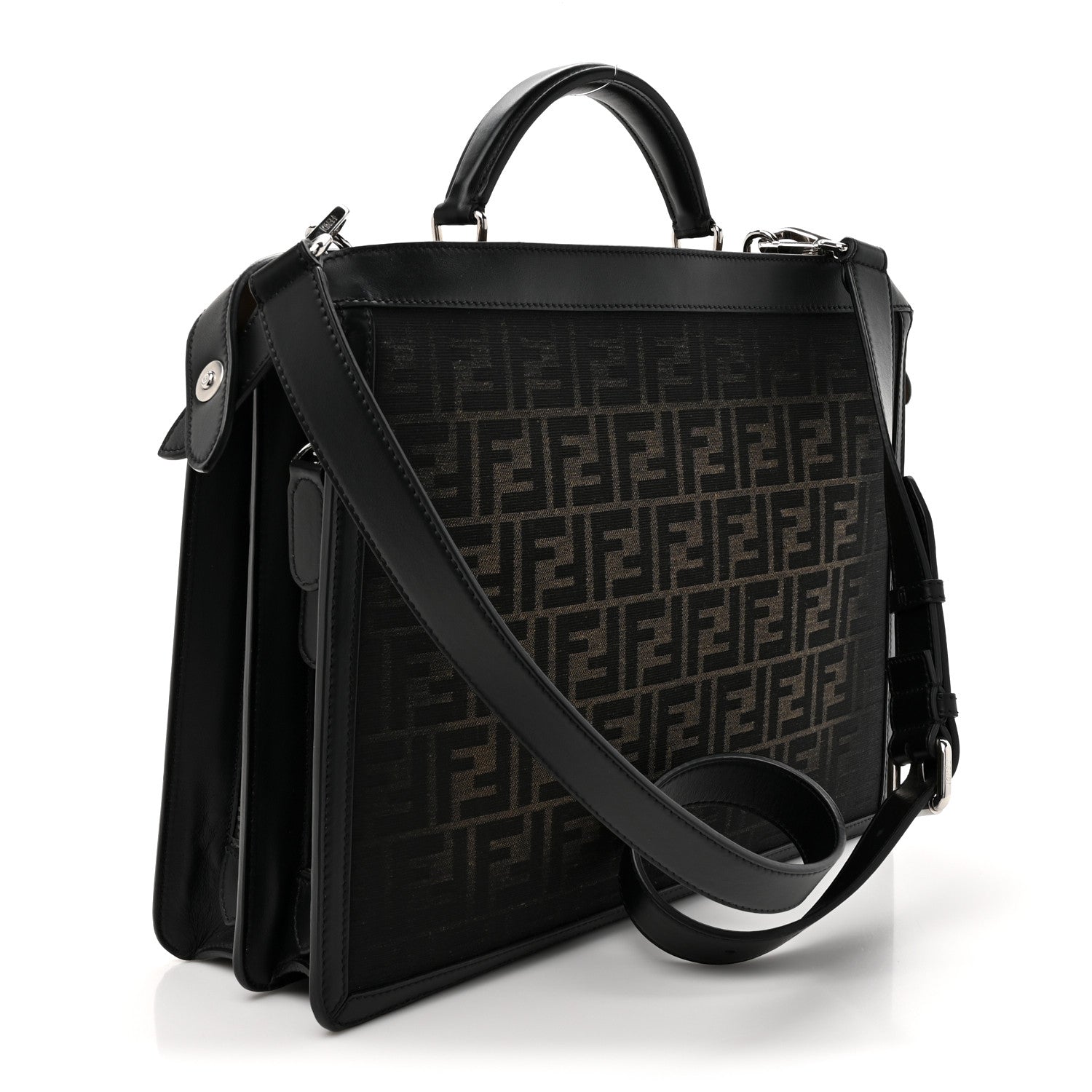 Fendi FF Vitello King Jacquard 1974 Medium Peekaboo I SEE U Satchel Brown 3 of 10