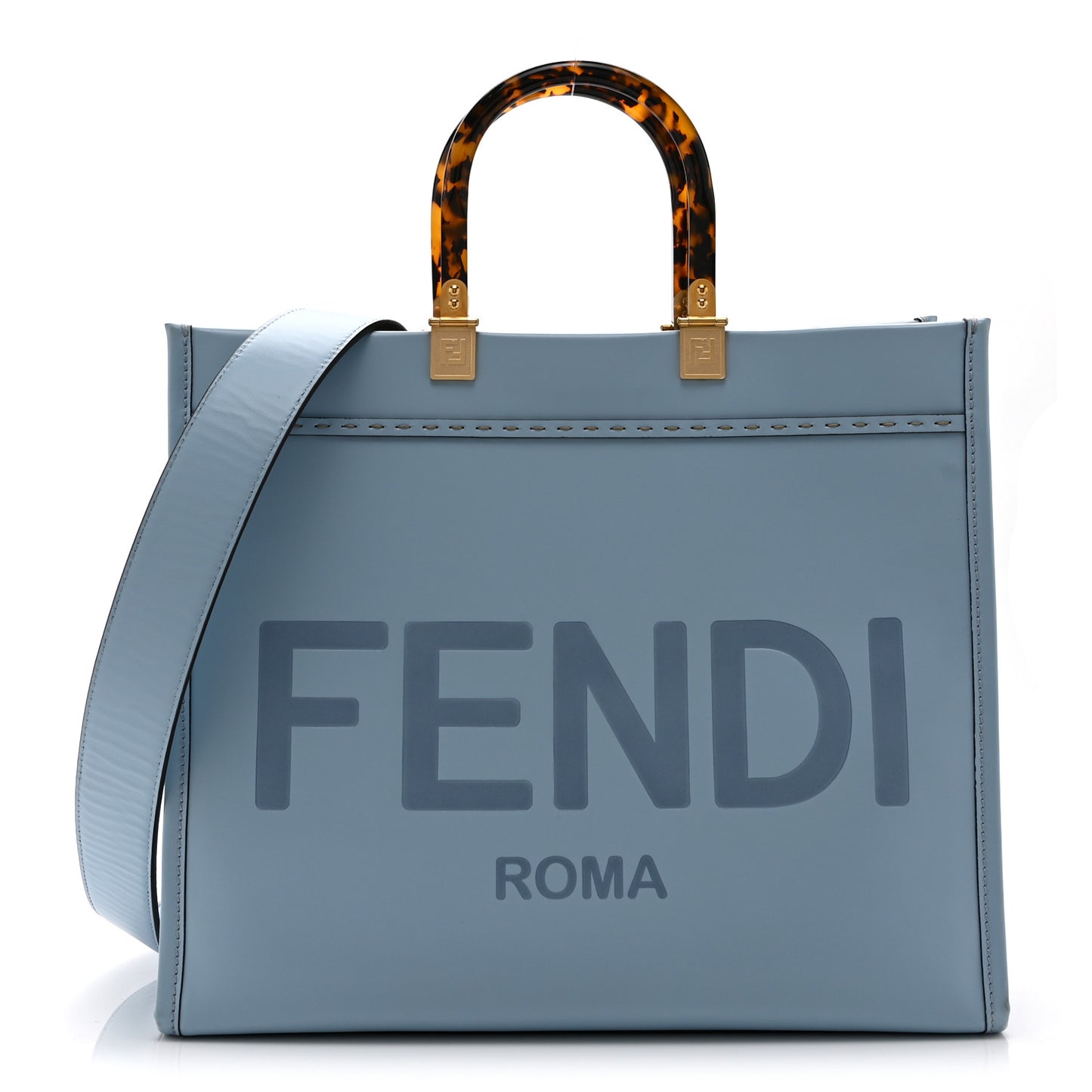 Vitello King Plexiglass Logo Embossed Medium Fendi Sunshine Shopper Tote Azzurro Baby