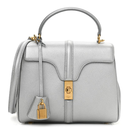 Celine Laminated Grained Calfskin Small 16 Top Handle Bag Silver 1 of 17