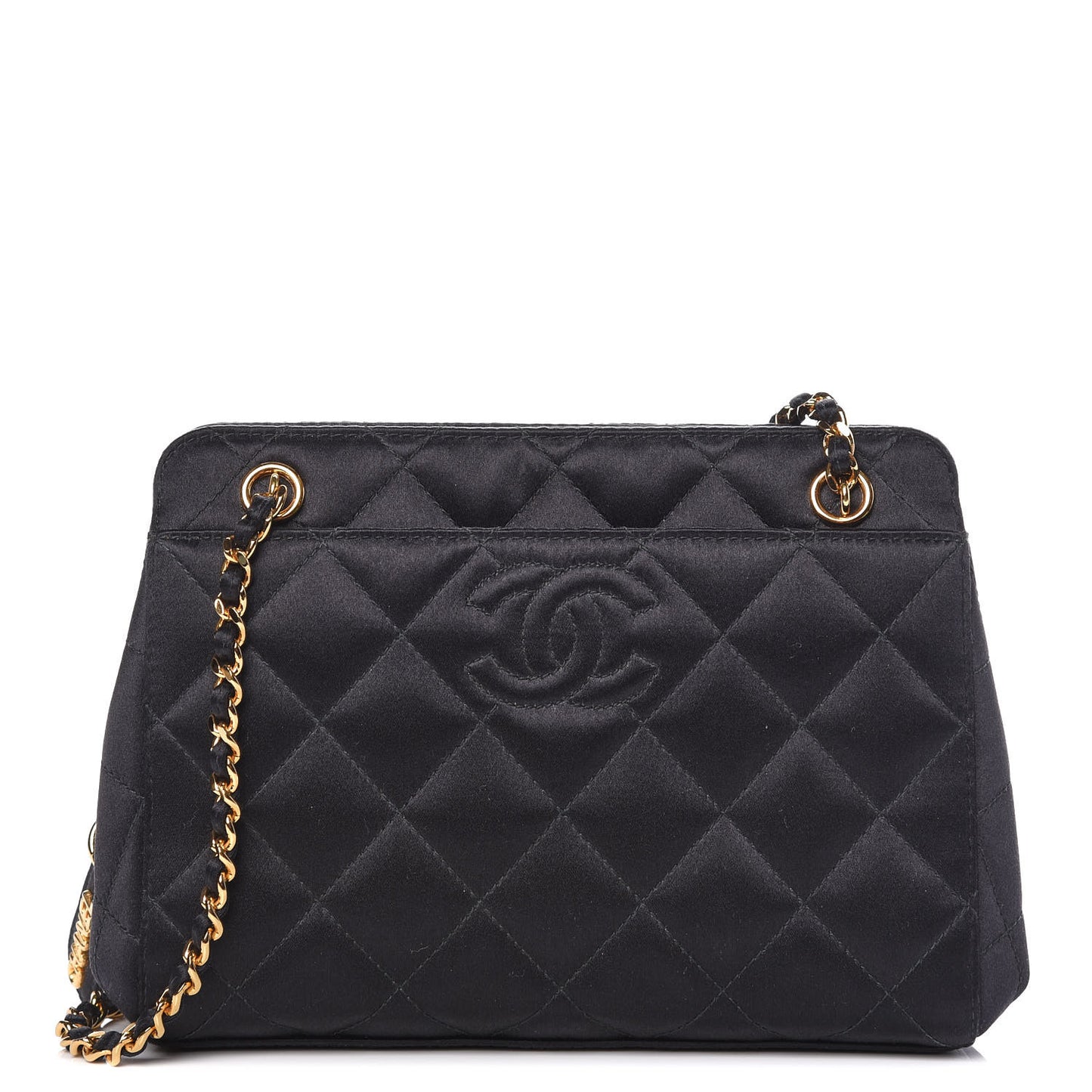 Satin Quilted Shoulder Bag Black