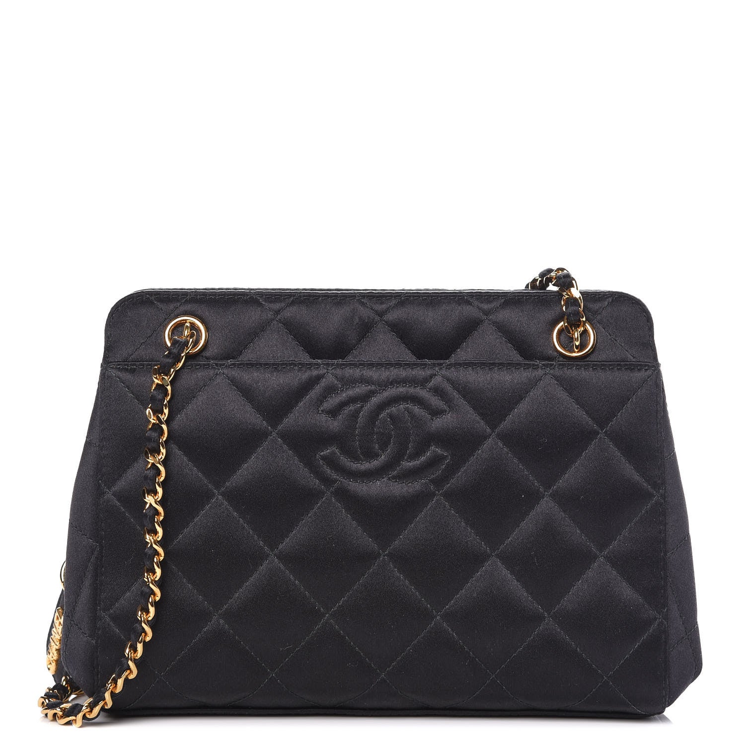 Chanel Satin Quilted Shoulder Bag Black 1 of 11