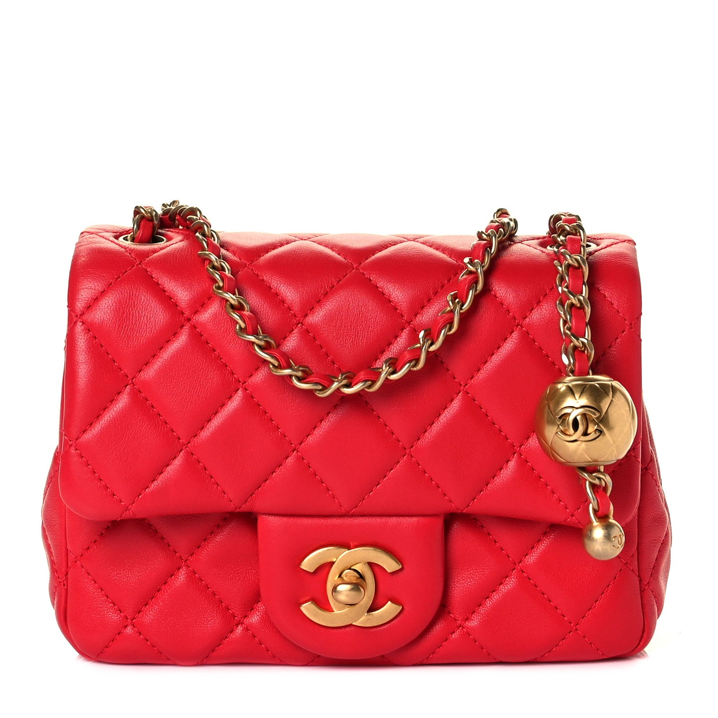 Lambskin Quilted Mini Pearl Crush Flap Red