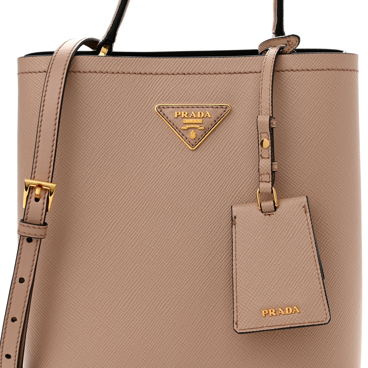 Saffiano Cuir Medium Panier Bucket Bag Cipria Black