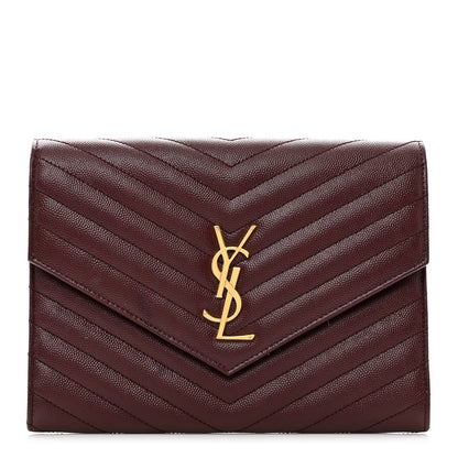 Saint Laurent Grain De Poudre Matelasse Chevron Monogram Envelope Clutch Palissandre 1 of 8