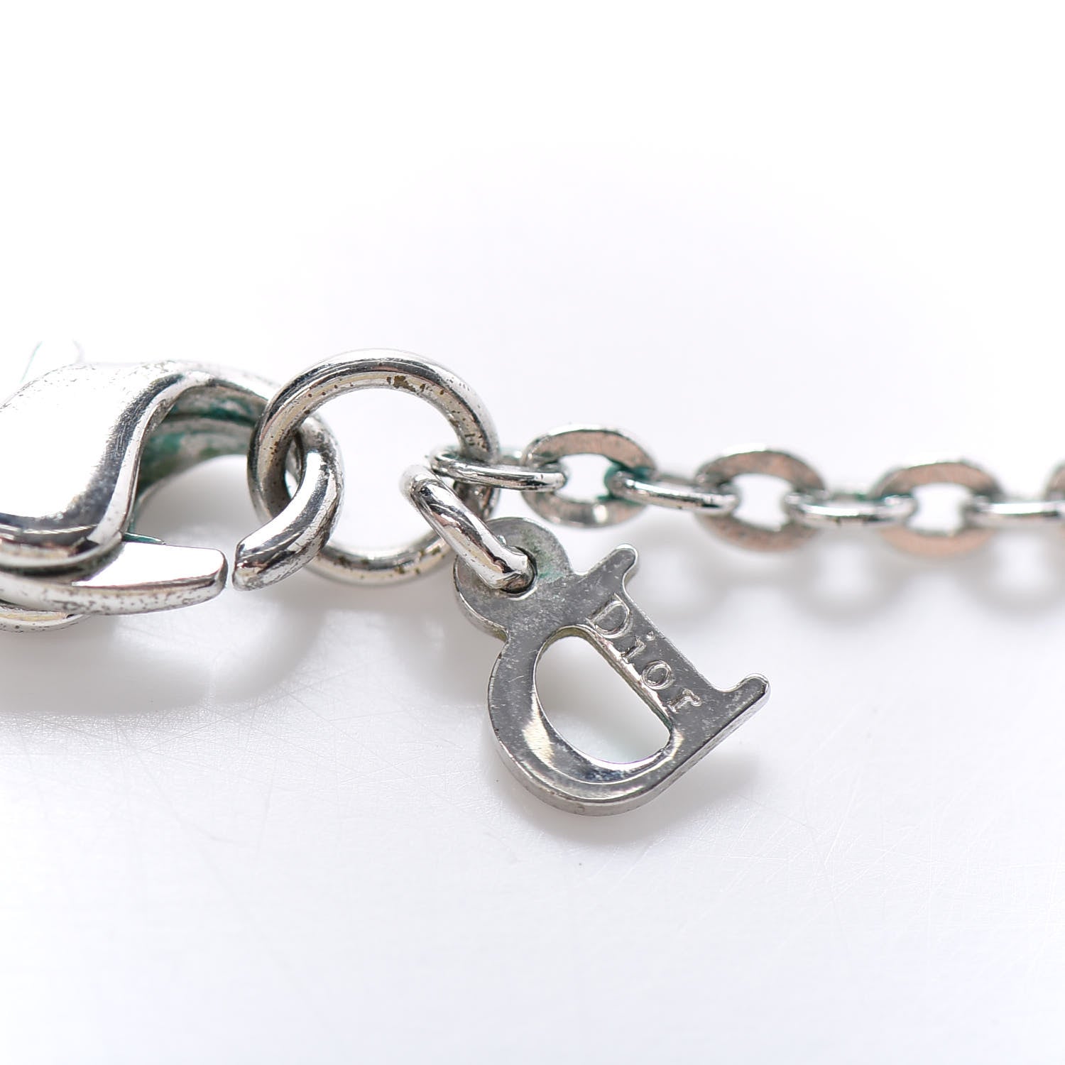 Christian Dior Crystal Pearl Logo Necklace Silver 5 of 5