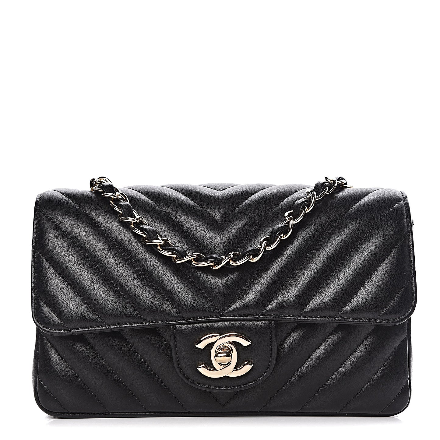 Lambskin Chevron Quilted Mini Rectangular Flap Black
