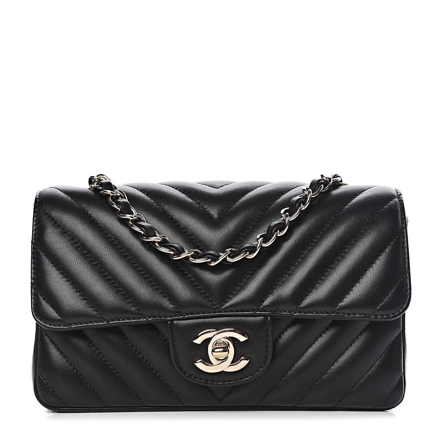 Chanel Lambskin Chevron Quilted Mini Rectangular Flap Black 1 of 11