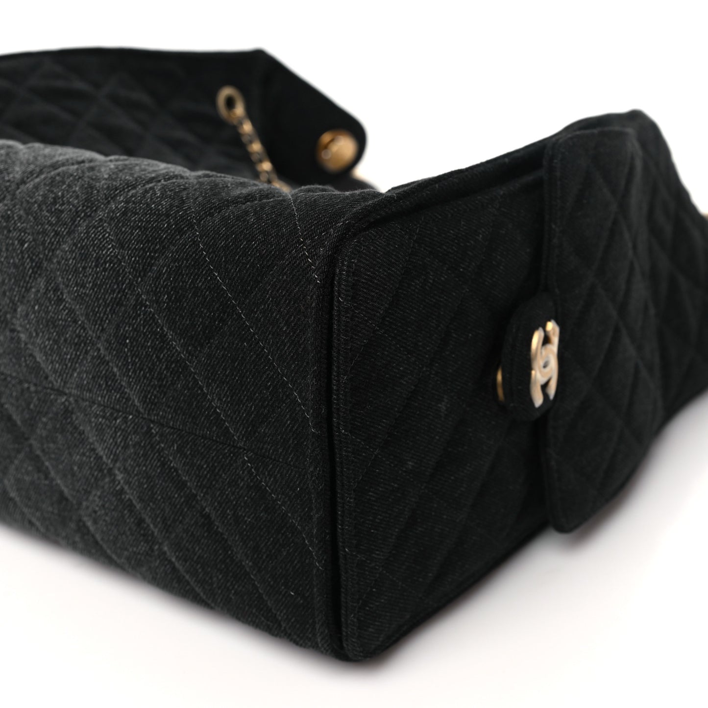Washed Denim Quilted Medium Chanel 25 Handbag Black