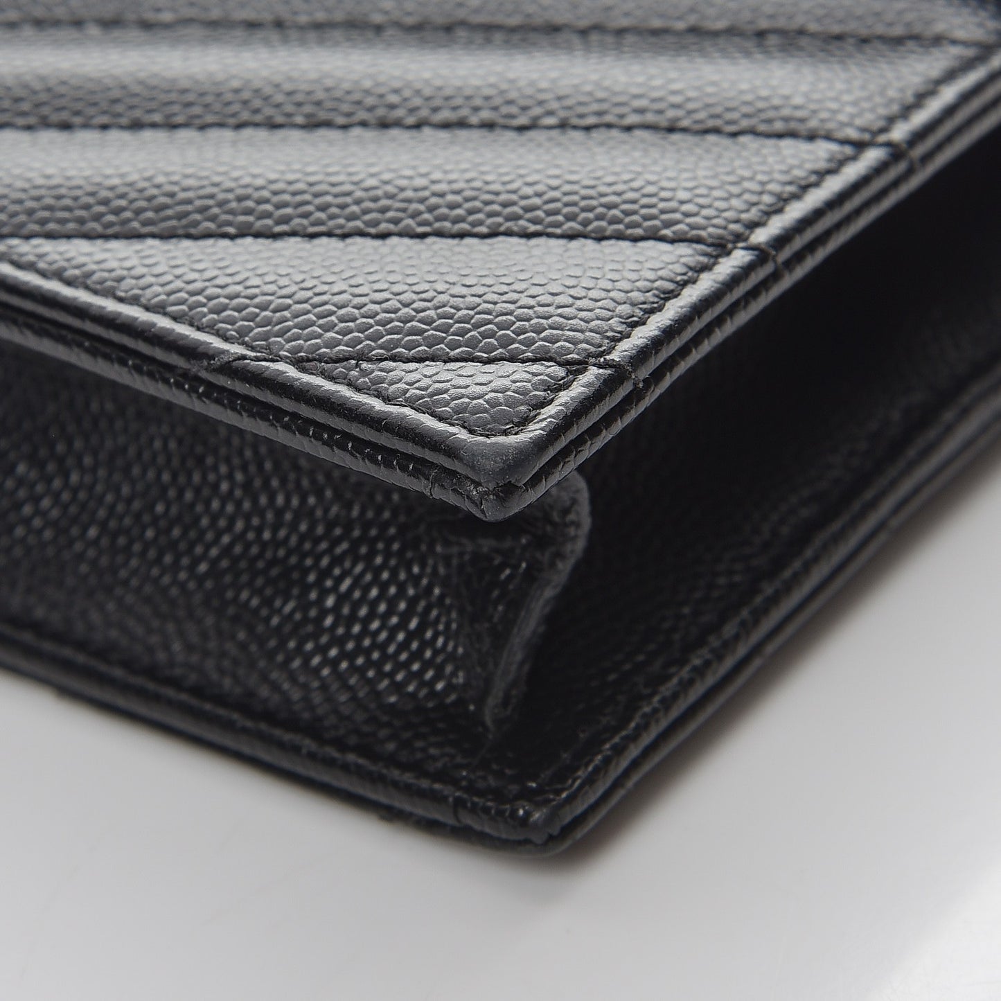 Grain De Poudre Matelasse Chevron Monogram Envelope Chain Wallet Black