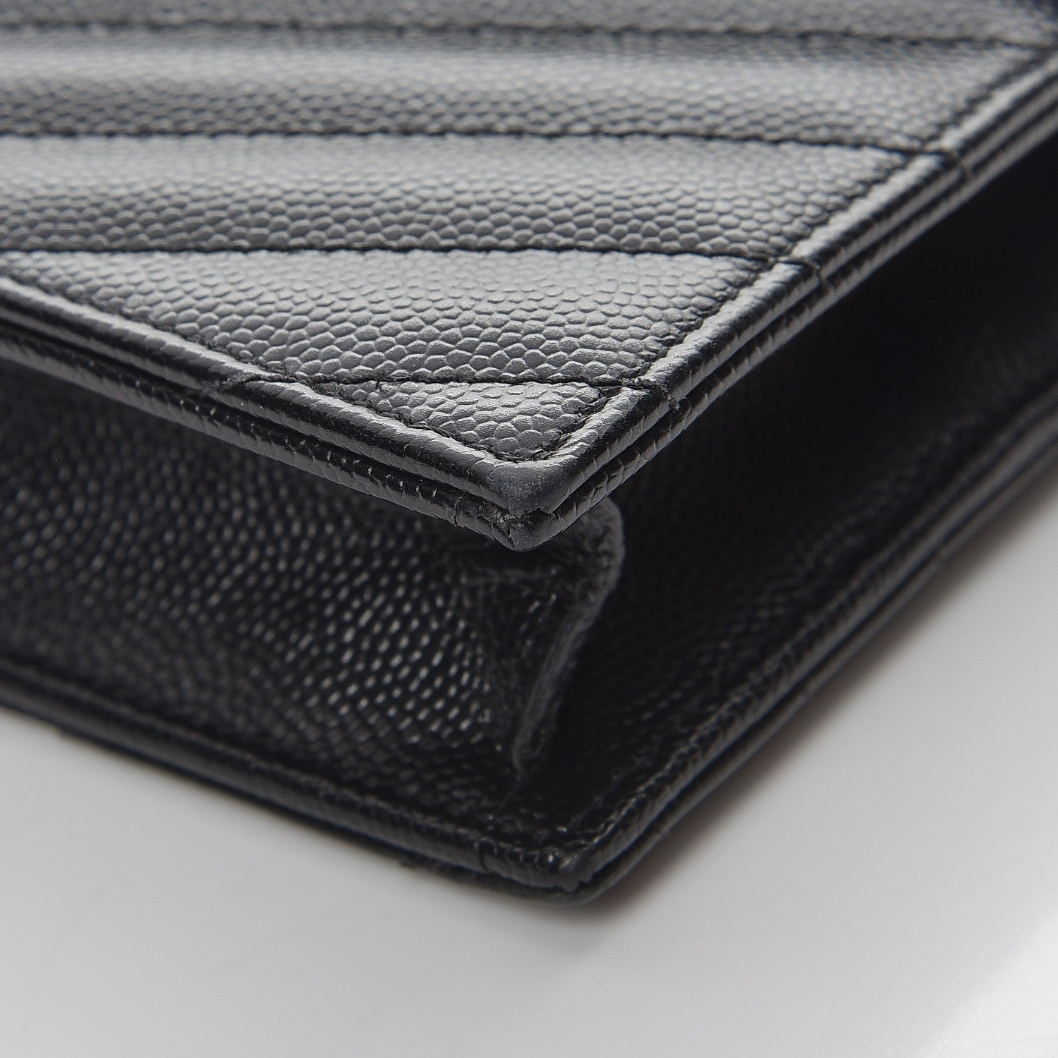 Saint Laurent Grain De Poudre Matelasse Chevron Monogram Envelope Chain Wallet Black 9 of 10